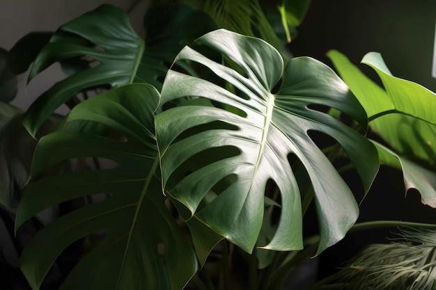 Een grote groene bladplant in een kamer generatieve AI