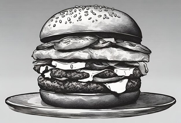 Foto een grote hamburger gemaakt in een retro sketch stijl