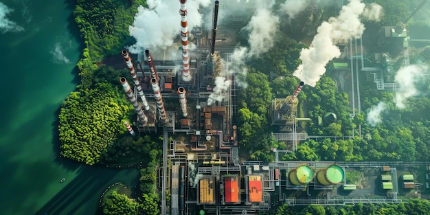 Een grote industriële fabriek met rook die eruit komt.