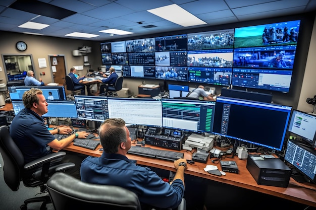 Een grote kamer met een grote computermonitor waarop "niet meer" staat.