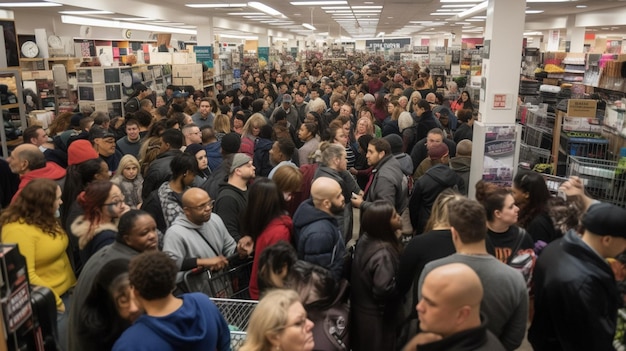 Een grote menigte mensen in een winkel