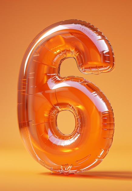 een grote oranje ballon met het getal 6 erop3d rendering getal font 6 aftellen concept van numbe