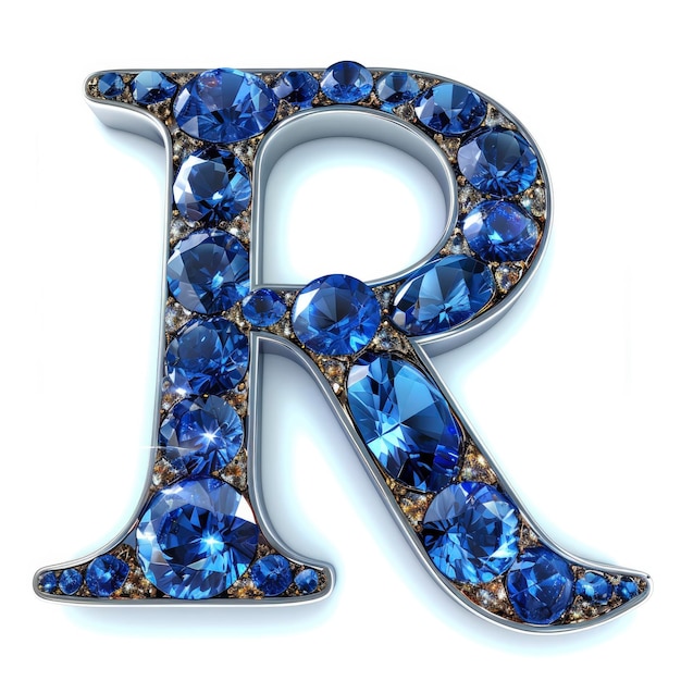 Een grote saffier letter R geïsoleerd van een witte achtergrond