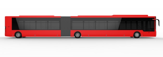 Foto een grote stadsbus met een extra langwerpig deel voor grote passagierscapaciteit
