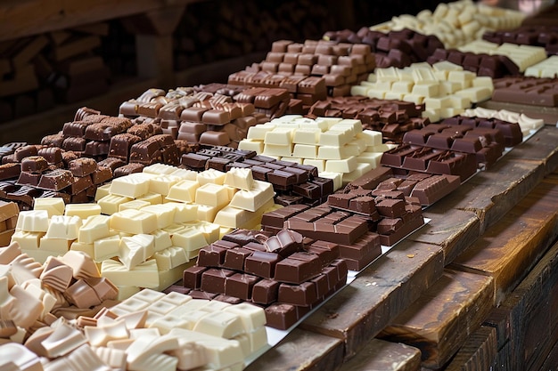 Een grote stapel chocolade wordt getoond