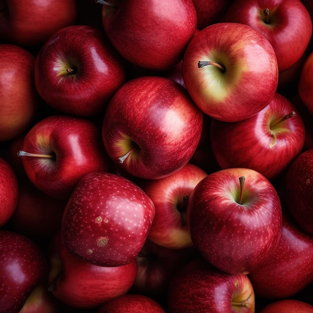 Een grote stapel rode appels met het woord appel op de bodem.