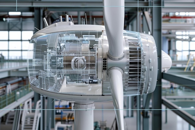 Foto een grote turbine in een fabrieksomgeving