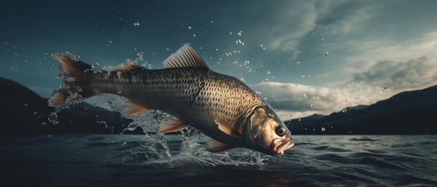 Een grote vis die uit het wateroppervlak springt Generatieve AI