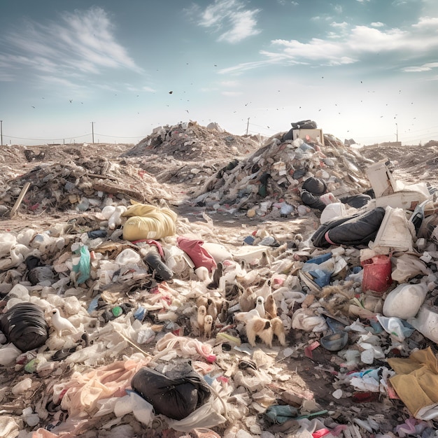 Een grote vuilnisbelt en niet-gerecycleerd afvalconcept voor milieubescherming, gegenereerd door AI