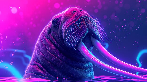 Foto een grote walrus op donkere neon achtergrond kleuren foto ai gegenereerd