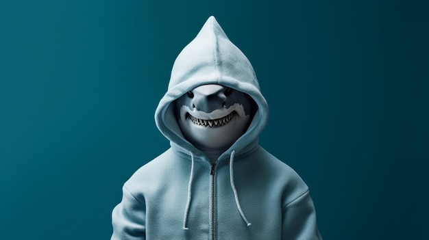 Foto een haai in een hoodie met de namen erop