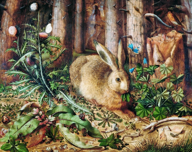 Een haas in het bos 1585 schilderij in hoge resolutie door Hans Hoffmann Origineel van Getty