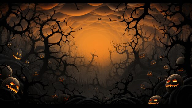een halloween-achtergrond met pompoenen en bomen