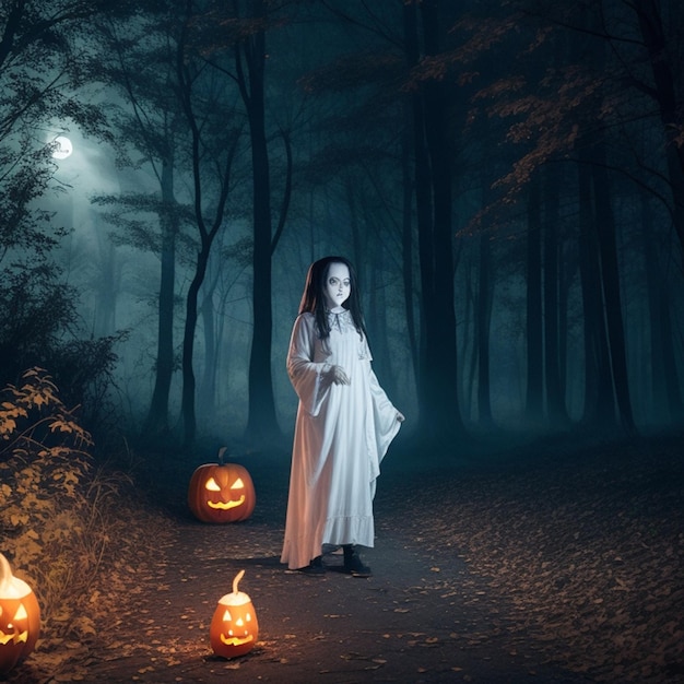 Een Halloween-foto in een donkere spookachtige omgeving