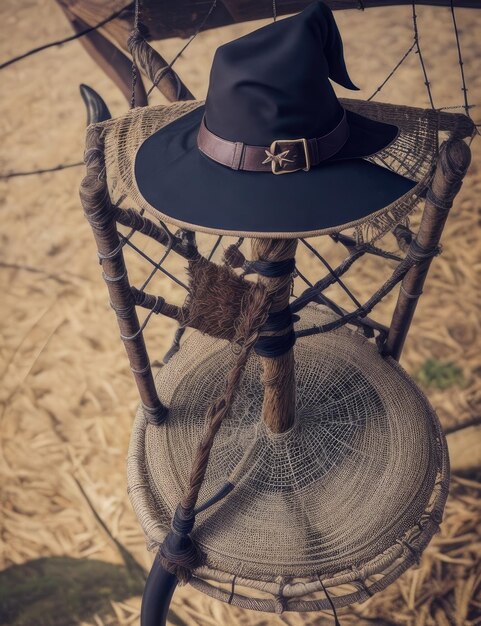 Foto een halloween heks hoed op de stoel