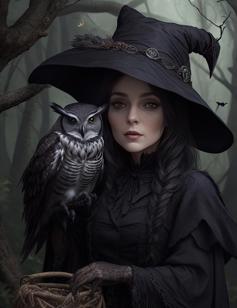 Foto een halloween heks met uil