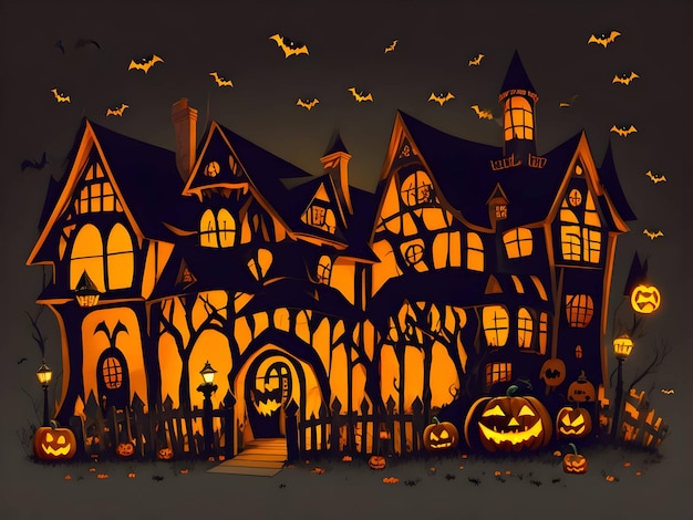 Een Halloween-horrorverlichtingshuis voor het Halloween-festival Generative ai