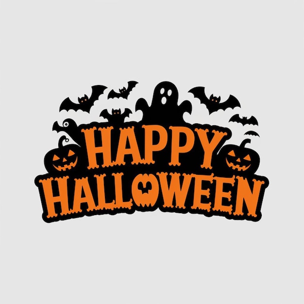 een halloween logo voor happy halloween op een grijze achtergrond