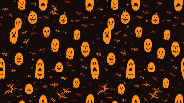 Foto een halloween-patroon met veel halloween-geesten en pompoenen