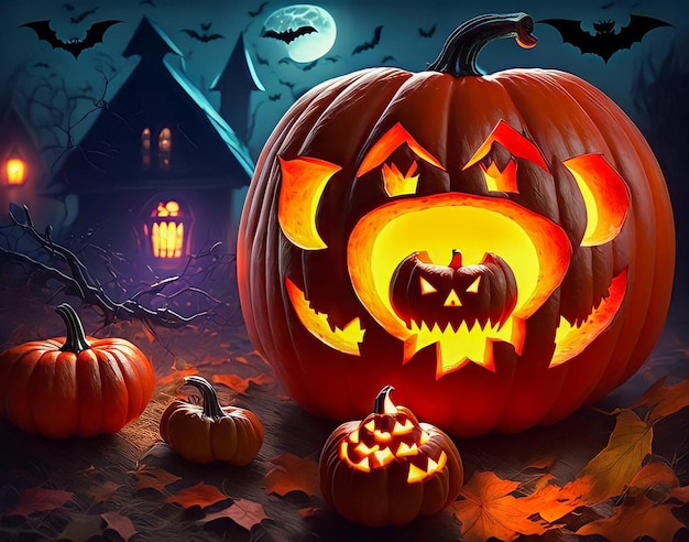Een halloween pompoen met een gezicht dat zegt de heks op het