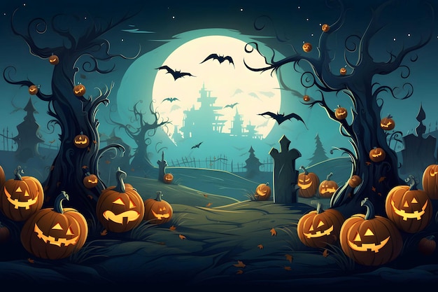 een Halloween vector achtergrond met een maanlicht pompoen patch gegenereerd door AI