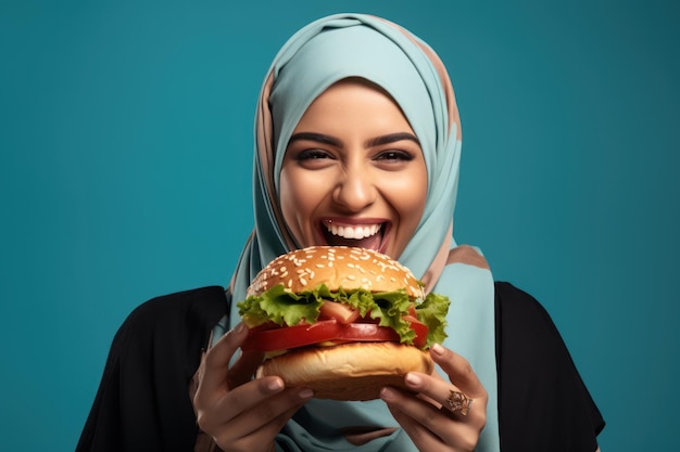 Een hamburger eten van internationale mensen Genatieve AI