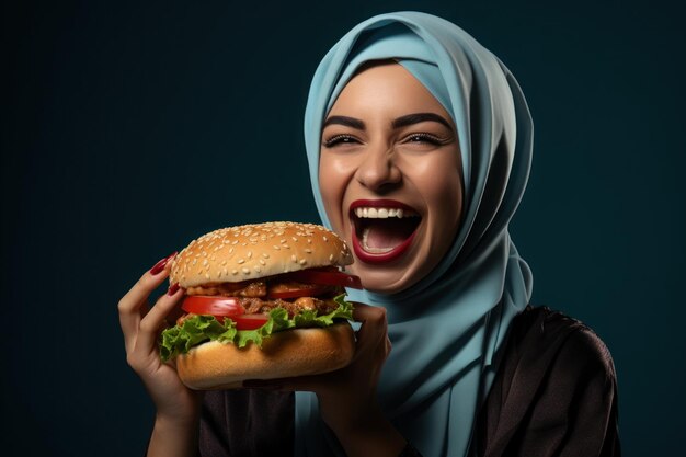 Een hamburger eten van internationale mensen Genatieve AI