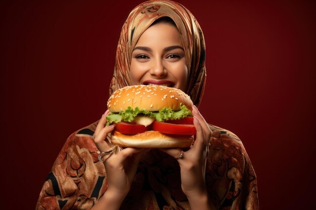 Een hamburger eten van internationale mensen Genatieve AI