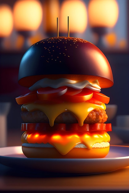 Een hamburger met een brandend lampje erop
