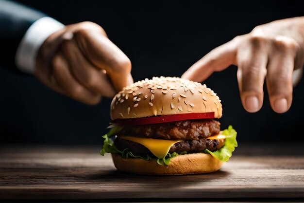 Foto een hamburger met een hamburger erop dat burger zegt.