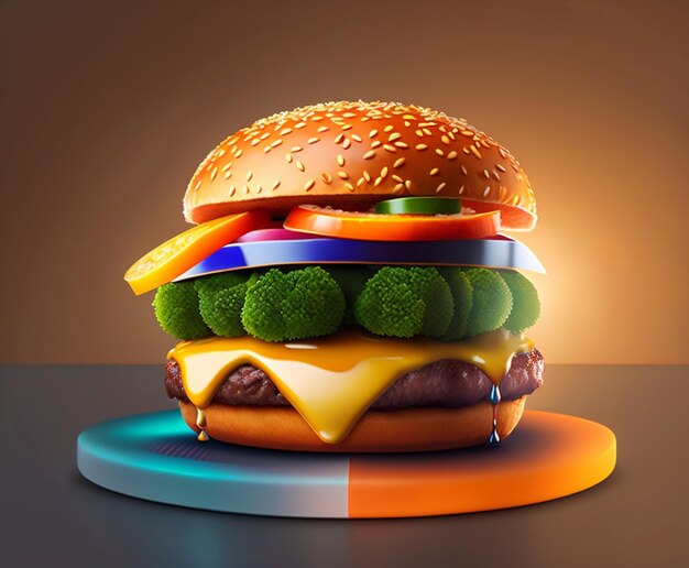 Een hamburger met een kleurrijke achtergrond