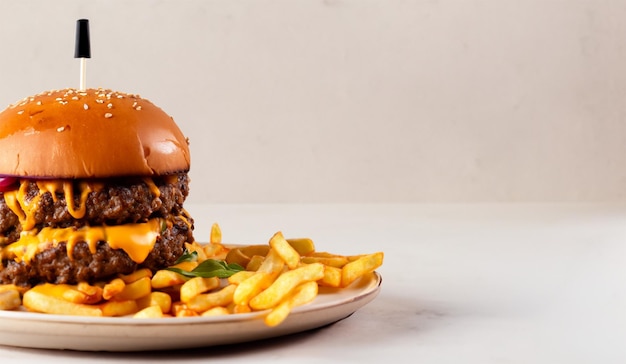 Foto een hamburger met frietjes erop