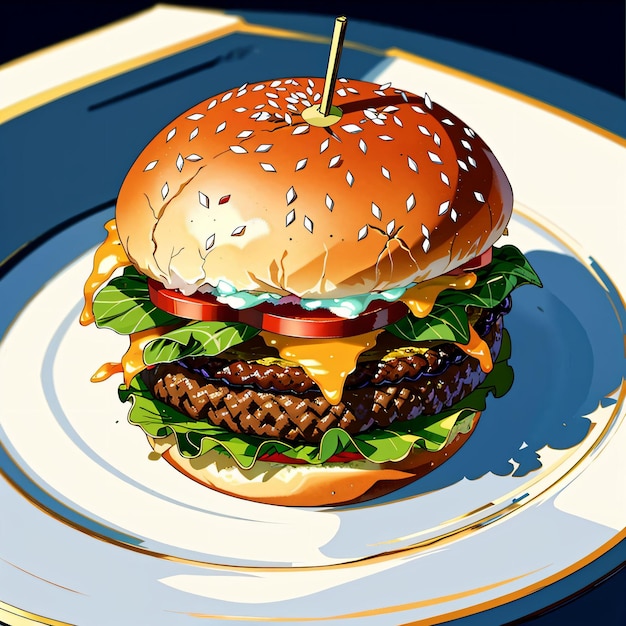 Een hamburger met kaas en tomaat op een bord