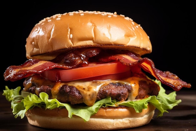 Een hamburger met kaas en tomaten erop