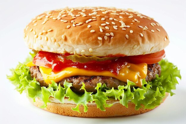 Foto een hamburger met slatomaat en kaas
