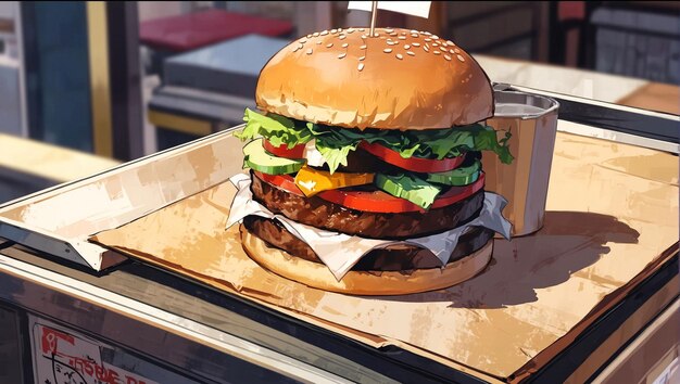 Een hamburger op een food cart illustratie