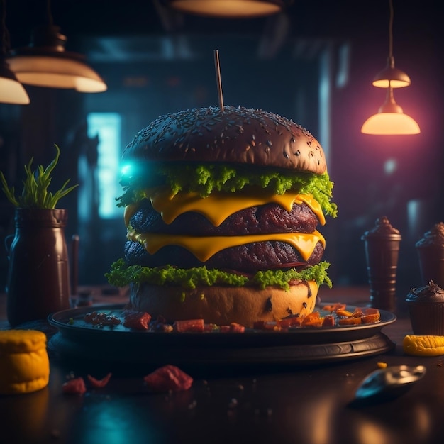 Een hamburger ultra gedetailleerde productfotografie