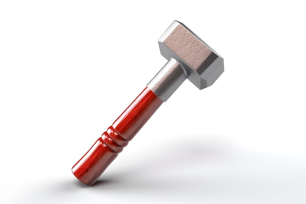 Foto een hamer met een rood handvat staat op een witte achtergrond.