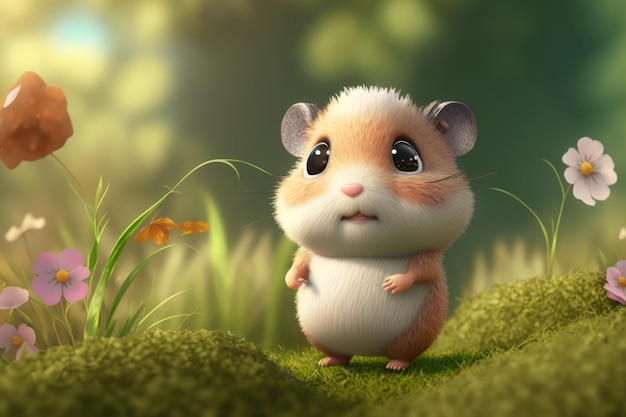 Een hamster in een veld met een groene achtergrond