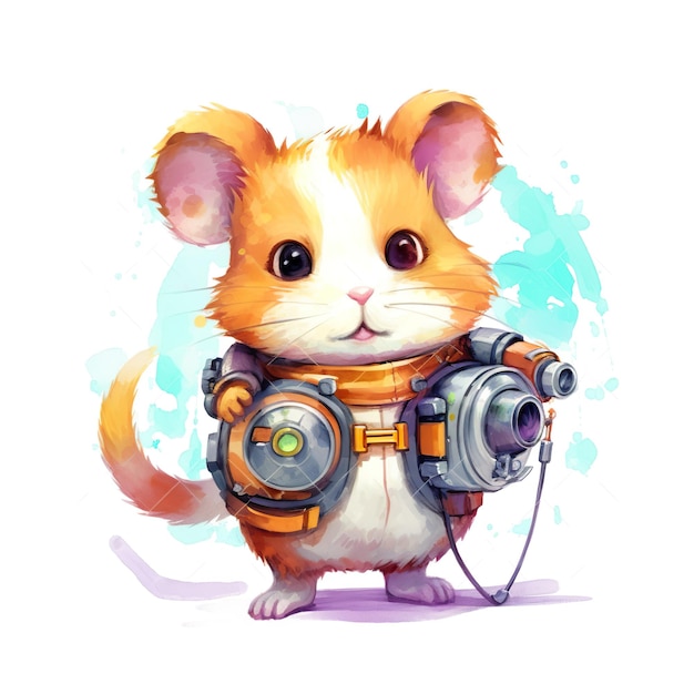 Een hamster met een camera in zijn handen Generatief AI-beeld