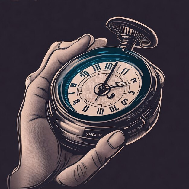 Foto een hand die een horloge vasthoudt waarop staat de tijd met een zwarte achtergrond