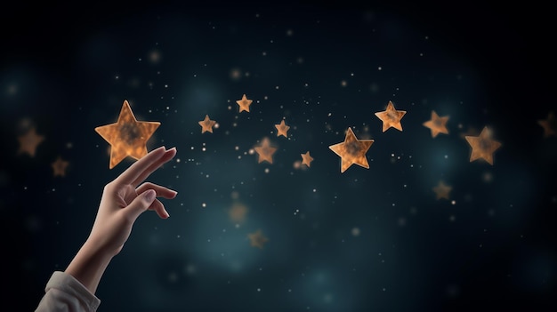 Een hand die reikt naar een ster met sterren erop