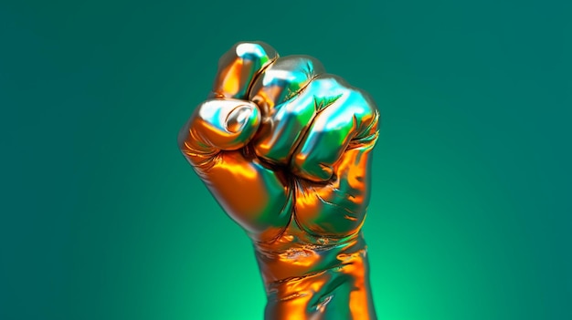 Foto een hand met een gele en groene achtergrond