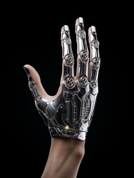 Foto een hand met een robothandschoen erop