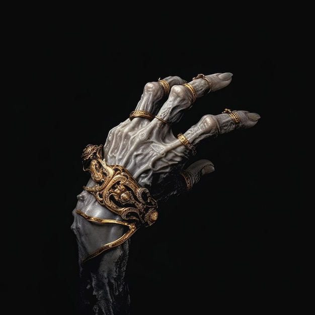 een hand met een zilveren handschoen waarop staat "de naam van de kunstenaar"