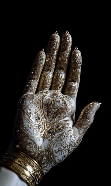 Foto een hand met gouden en witte motieven erop