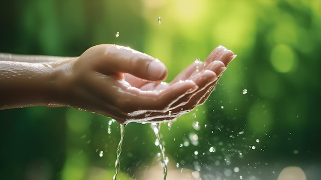 Een hand met waterdruppels erop