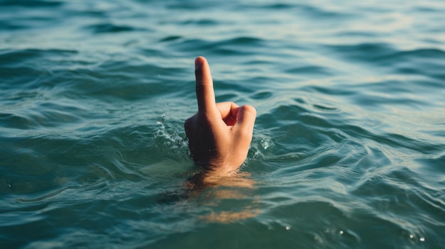 Foto een hand steekt uit onder water en toont een duim omhoog hand die like laat zien