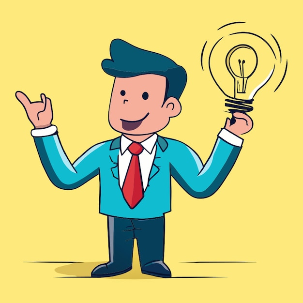 een hand tekenen leuke man krijgen een idee cartoon illustratie in geïsoleerde achtergrond vector