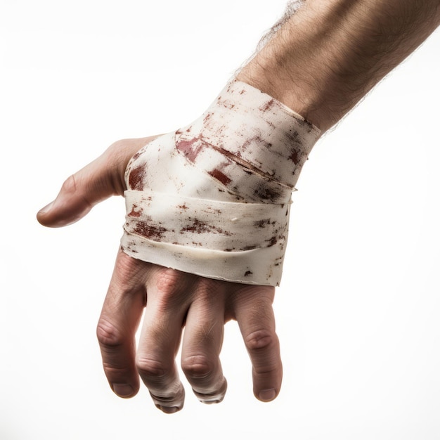 Foto een hand van een man met gips erop.